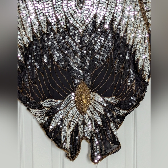 Vintage Women's 100% Silk Sequins & Beaded V-Neck Sleeveless Top/Blouse/Cape - Picture 6 of 16